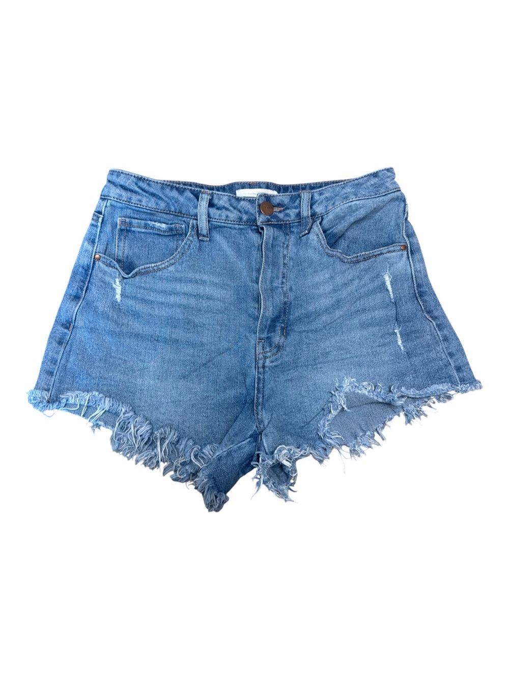 TGLA High Rise Distressed Raw Hem Denim Cutoff Shorts Size 28